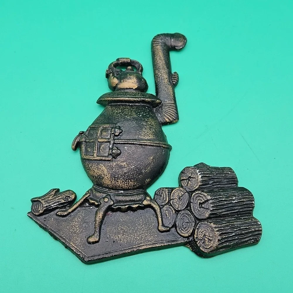 Sexton Potbelly Stove Kettle Wood Metal Wall Plaque USA 804 Cast Aluminum VTG